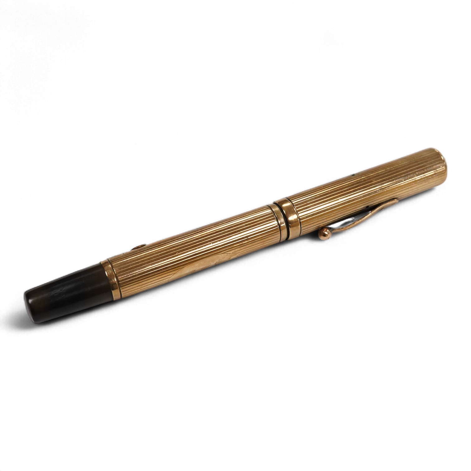 A Waterman FDW. 9ct. gold lined pattern fountain pen fitted with No.2 Waterman nib - good condition other than initials removed from cartouche